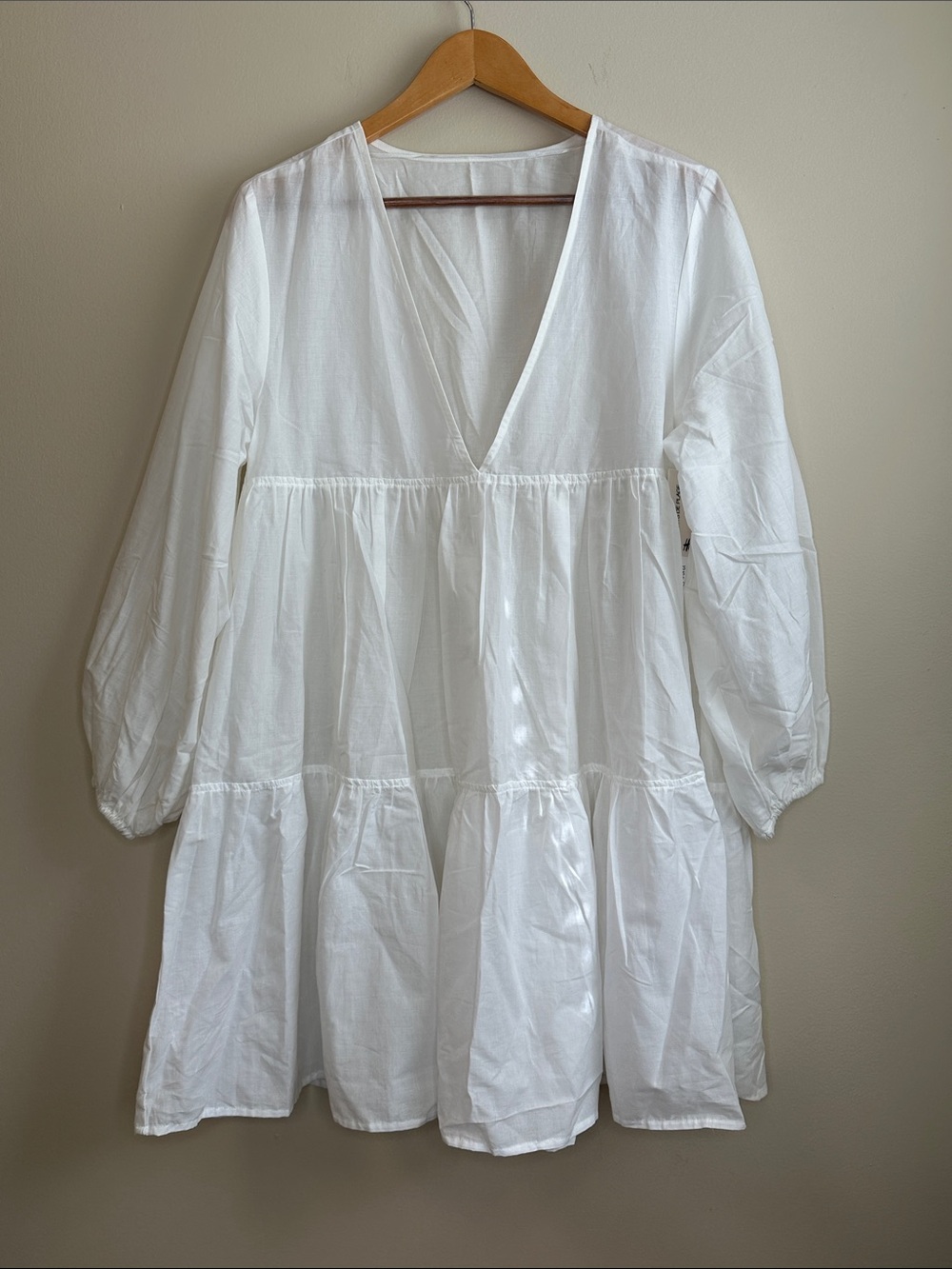 H&M White Beachwear Tiered Babydoll Dress